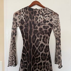 NWT Pretty Little Thing Leopard Mesh Long Sleeve Tie Back Shift Dress